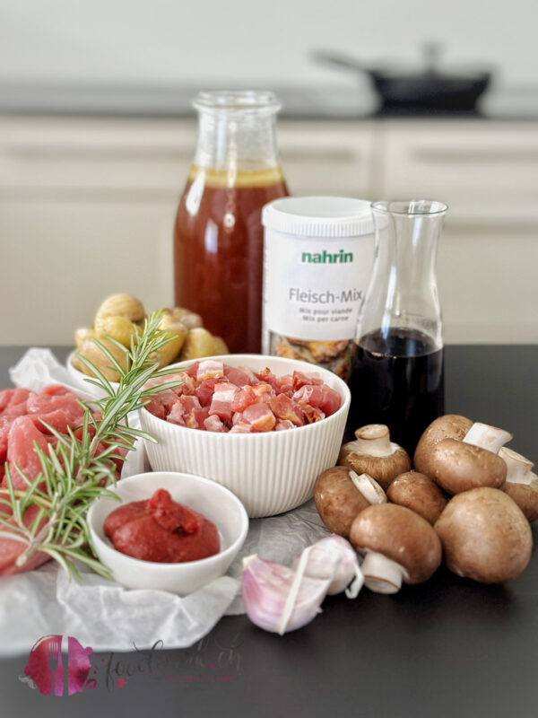 Zutaten für das Rinds Geschnetzelte mit Marroni und Nahrin